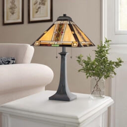Quoizel Navajo Table Lamp Traditional Bronze, Art Glass Shade 2x E27 - thumbnail 5