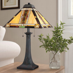 Quoizel Navajo Table Lamp Traditional Bronze, Art Glass Shade 2x E27 - thumbnail 2