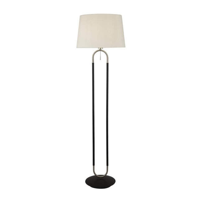 Jazz 1 Light Floor Lamp, Satin Silver And Black, White Velvet Shade Pull Switch - image 1