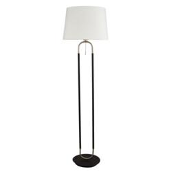 Jazz 1 Light Floor Lamp, Satin Silver And Black, White Velvet Shade Pull Switch - thumbnail 2