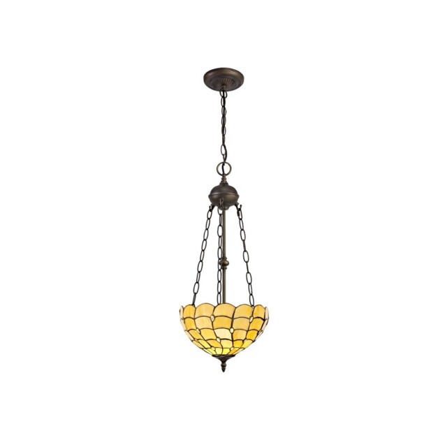 Lincoln 2 Light Uplighter Ceiling Pendant E27 With 30cm Tiffany Shade, Beige, Clear Crystal, Aged Antique Brass - image 1
