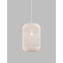 Aurora Dome Pendant Ceiling Light White Rattan White Fabric Wire, Base LED E27 - thumbnail 2