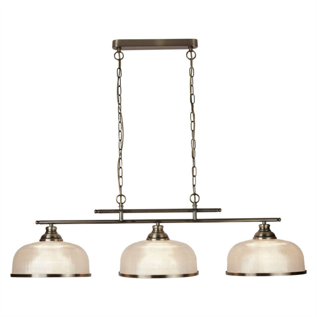 Bistro 3 Light Ceiling Pendant Bar White, Antique Brass with Glass Shades, E27 - image 1
