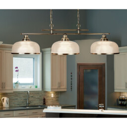 Bistro 3 Light Ceiling Pendant Bar White, Antique Brass with Glass Shades, E27 - thumbnail 2