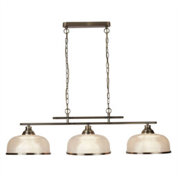 Bistro 3 Light Ceiling Pendant Bar White, Antique Brass with Glass Shades, E27