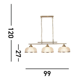 Bistro 3 Light Ceiling Pendant Bar White, Antique Brass with Glass Shades, E27 - thumbnail 5