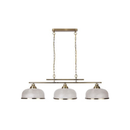 Bistro 3 Light Ceiling Pendant Bar White, Antique Brass with Glass Shades, E27 - thumbnail 3