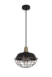 Germantown Ceiling Pendant, 1 Light E27, IP65, Matt Black, Antique Brass - thumbnail 3