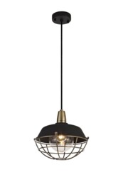 Germantown Ceiling Pendant, 1 Light E27, IP65, Matt Black, Antique Brass - thumbnail 1