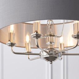 Highclere 6 Lamp Cylindrical Pendant Light Bright Nickel Plate, Charcoal Fabric - thumbnail 3