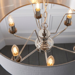 Highclere 6 Lamp Cylindrical Pendant Light Bright Nickel Plate, Charcoal Fabric - thumbnail 5