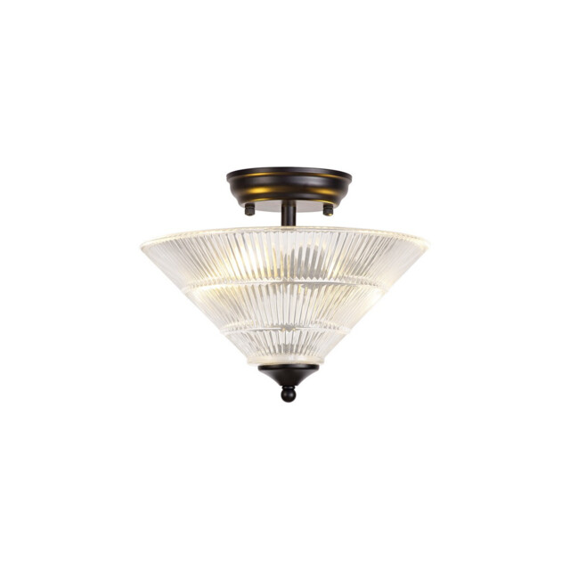 Dresden 2 Light Semi Flush Ceiling Lamp E27 With Cone 30cm Glass Shade Matt Black, Clear - image 1