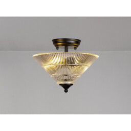 Dresden 2 Light Semi Flush Ceiling Lamp E27 With Cone 30cm Glass Shade Matt Black, Clear - thumbnail 3