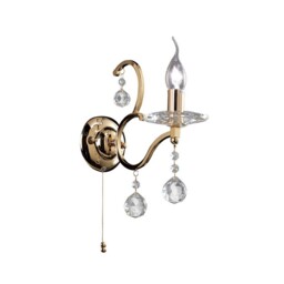 Zinta Wall Lamp Switched 1 Candle Light French Gold, Crystal