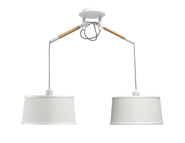 Nordica Ceiling Pendant with White Shade 2 Light E27, Matt White, Beech with Ivory White Shades - image 1