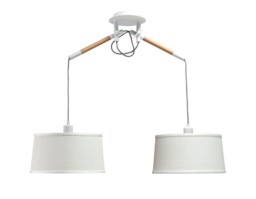 Nordica Ceiling Pendant with White Shade 2 Light E27, Matt White, Beech with Ivory White Shades - thumbnail 1