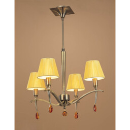 Siena Pendant Round 4 Light E14, Antique Brass With Amber Cream Shades And Amber Crystal - thumbnail 2