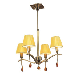 Siena Pendant Round 4 Light E14, Antique Brass With Amber Cream Shades And Amber Crystal