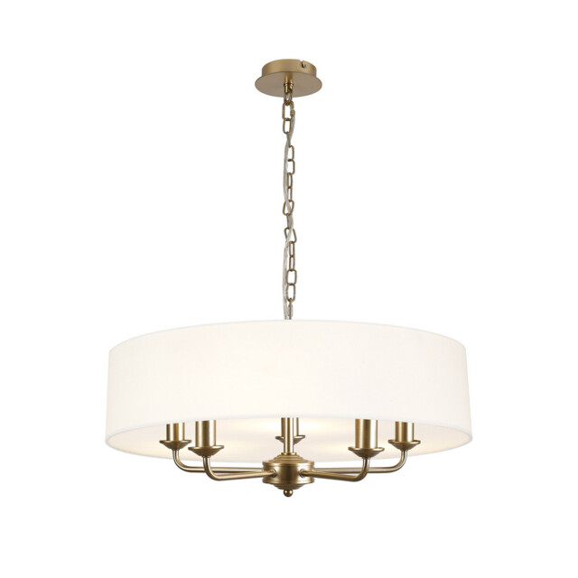 Banyan 5 Light Multi Arm Pendant With 60cm x 15cm Faux Silk Fabric Shade Champagne Gold/White - image 1