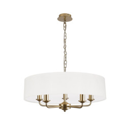Banyan 5 Light Multi Arm Pendant With 60cm x 15cm Faux Silk Fabric Shade Champagne Gold/White - thumbnail 5