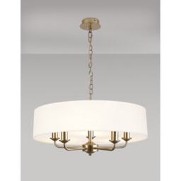 Banyan 5 Light Multi Arm Pendant With 60cm x 15cm Faux Silk Fabric Shade Champagne Gold/White - thumbnail 2