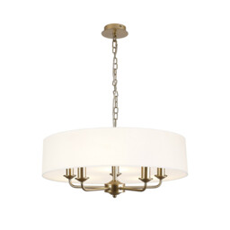 Banyan 5 Light Multi Arm Pendant With 60cm x 15cm Faux Silk Fabric Shade Champagne Gold/White