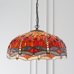 Dragonfly Tiffany 3 Light Large Ceiling Pendant Bronze, Red - thumbnail 5