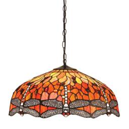 Dragonfly Tiffany 3 Light Large Ceiling Pendant Bronze, Red - thumbnail 1