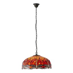 Dragonfly Tiffany 3 Light Large Ceiling Pendant Bronze, Red - thumbnail 2