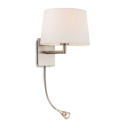 Grand 1 Light Indoor Wall Light with Reading Lamp Brushed Steel, Cream Shade, E27