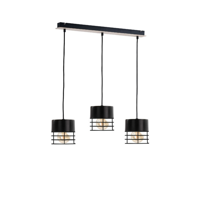 Casa Bar Pendant Ceiling Light Black, Wood, 60cm, 3x E27