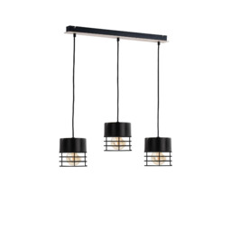 Casa Bar Pendant Ceiling Light Black, Wood, 60cm, 3x E27