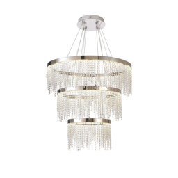 Bano Round 3 Tier Dimmable Pendant 90W LED, 4000K, 11300lm, Polished Chrome / Crystal Chain, 3yrs Warranty - thumbnail 1