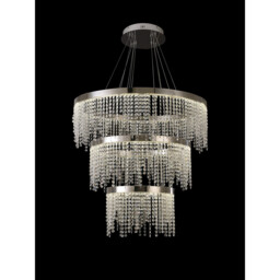 Bano Round 3 Tier Dimmable Pendant 90W LED, 4000K, 11300lm, Polished Chrome / Crystal Chain, 3yrs Warranty - thumbnail 2