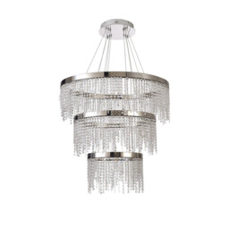 Bano Round 3 Tier Dimmable Pendant 90W LED, 4000K, 11300lm, Polished Chrome / Crystal Chain, 3yrs Warranty - thumbnail 3