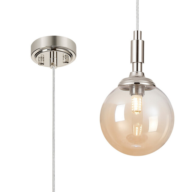 Richmond 12cm Pendant, 1 Light G9, IP44, Polished Nickel/Amber Smooth Round Glass - image 1