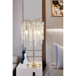 Wisteria Crystal Table Lamp, 3 Light E14, French Gold With Clear Crystal Clusters - thumbnail 5