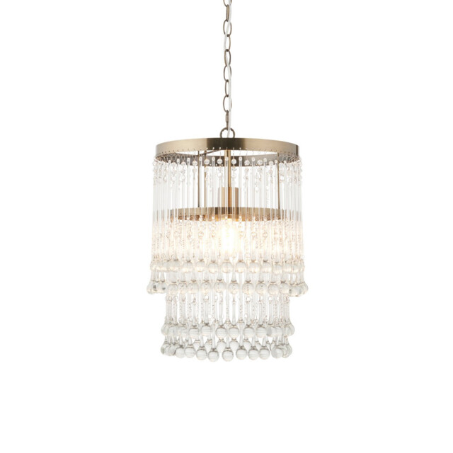 Genevieve Pendant Ceiling Light Antique Brass Plate & Clear Crystal Glass E27 - image 1
