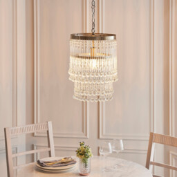 Genevieve Pendant Ceiling Light Antique Brass Plate & Clear Crystal Glass E27 - thumbnail 2