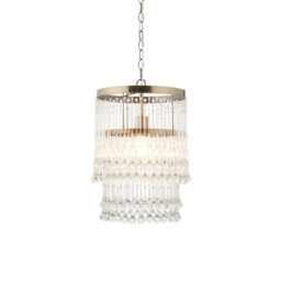 Genevieve Pendant Ceiling Light Antique Brass Plate & Clear Crystal Glass E27 - thumbnail 1