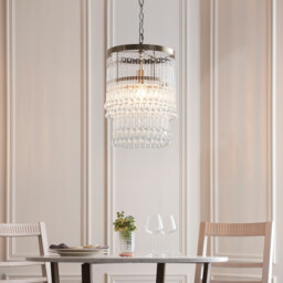 Genevieve Pendant Ceiling Light Antique Brass Plate & Clear Crystal Glass E27 - thumbnail 3