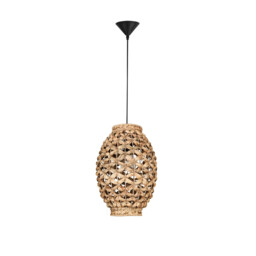 Griffin 24.5cm Dome Pendant Ceiling Light Dried Water Hyacinth Black Fabric Wire, Base LED E27