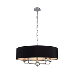 Banyan 5 Light Multi Arm Pendant, E14 Polished Chrome With 60cm x 15cm Faux Silk Shade, black - thumbnail 1