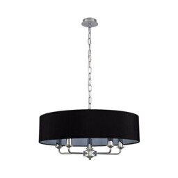 Banyan 5 Light Multi Arm Pendant, E14 Polished Chrome With 60cm x 15cm Faux Silk Shade, black - thumbnail 5