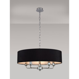 Banyan 5 Light Multi Arm Pendant, E14 Polished Chrome With 60cm x 15cm Faux Silk Shade, black - thumbnail 2