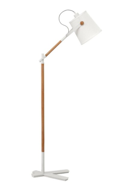 Nordica Floor Lamp with White Shade 1 Light E27, Matt White, Beech with Ivory White Shade - image 1