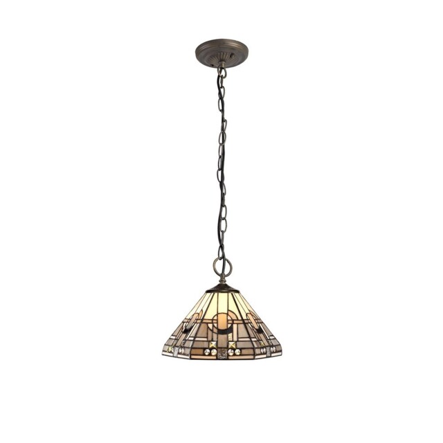 Ithaca 3 Light Downlighter Ceiling Pendant E27 With 30cm Tiffany Shade, White, Grey, Black, Clear Crystal, Aged Antique Brass - image 1