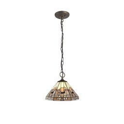 Ithaca 3 Light Downlighter Ceiling Pendant E27 With 30cm Tiffany Shade, White, Grey, Black, Clear Crystal, Aged Antique Brass - thumbnail 1
