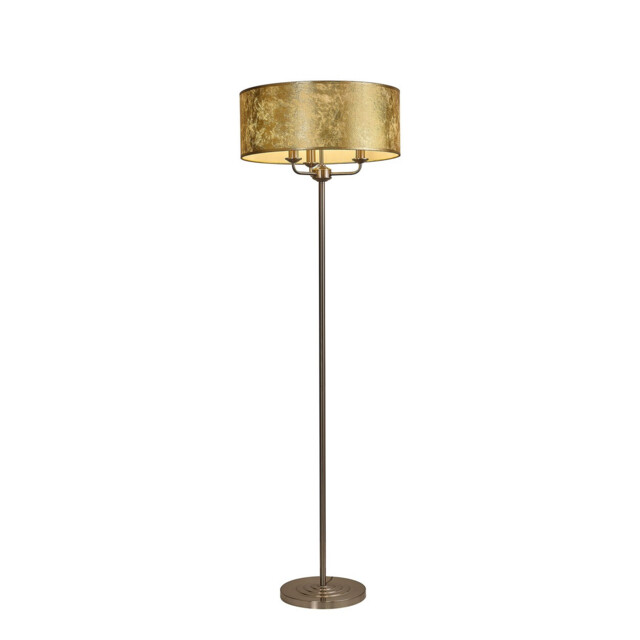 Banyan 3 Light Switched Floor Lamp With 50cm x 20cm Gold Leaf With White Lining Shade Satin Nickel/Gold Leaf - image 1