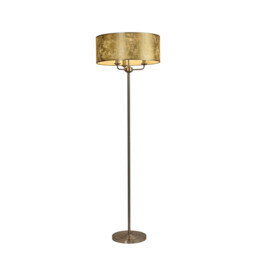Banyan 3 Light Switched Floor Lamp With 50cm x 20cm Gold Leaf With White Lining Shade Satin Nickel/Gold Leaf
